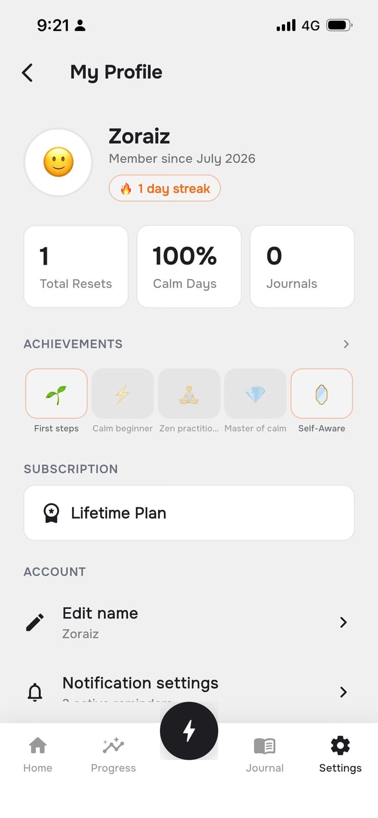 AngerEase profile screen