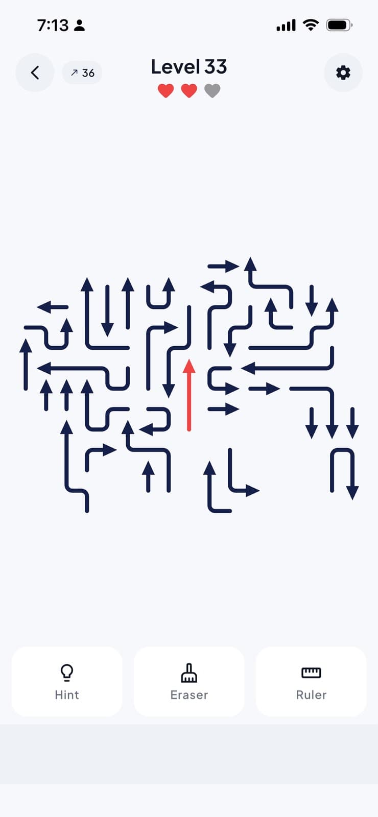Arrow Exit gameplay board made of navy arrows
