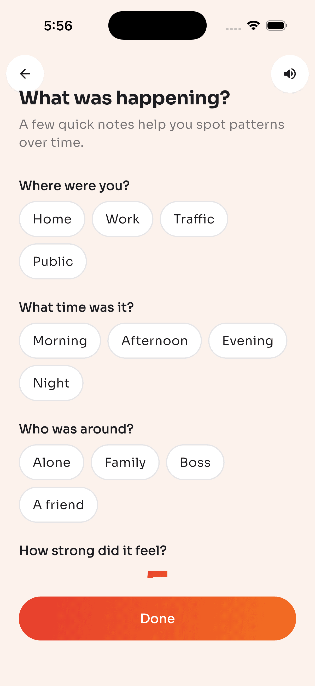 AngerEase trigger logging screen